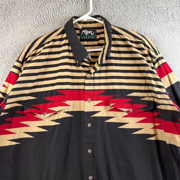 Vintage Roper Border Western Cowboy Button down Shirt size 2XL - Picture 2 of 9